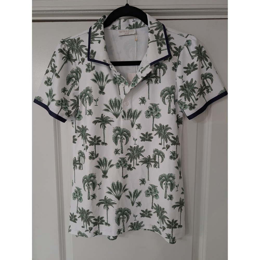 Smith & Quinn Reagan Palmtini Polo Shirt White Green Palm Tree Martini Small NEW